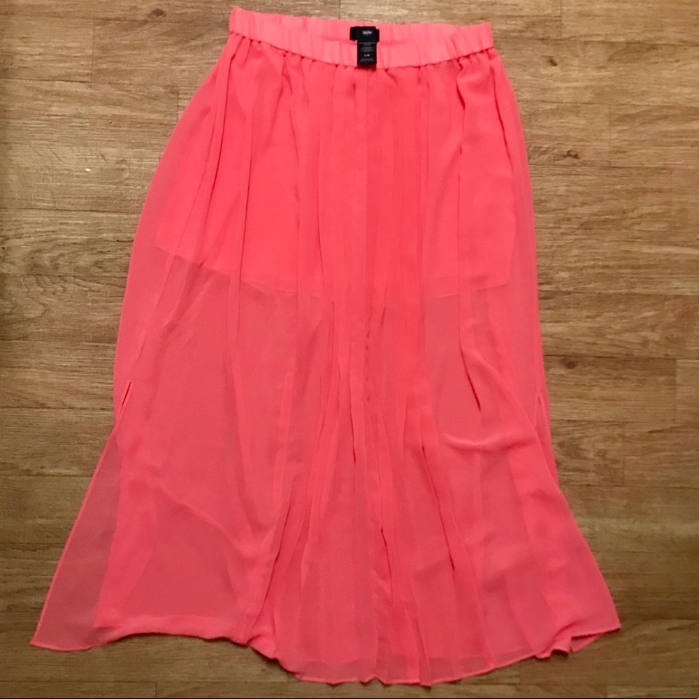 Mossimo Long Flowy Sheer Coral Maxi Skirt